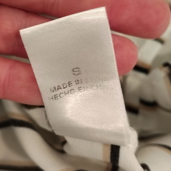 Andree By Unit Womens Small Black White Tan Striped Button Up Blouse Career - Picture 6 of 9